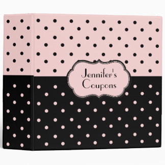 Stylish Pale Pink & Black Polka Dot Custom Binder
