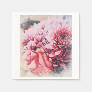 Stylish Pale Pink Red Rose Flowers Paper Napkin