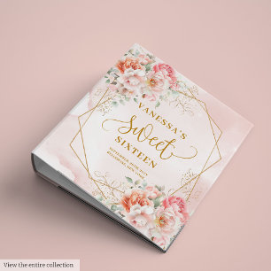 Stylish Pale Pink Sage Gold Floral Sweet 16 Album 3 Ring Binder
