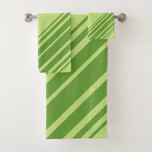 Stylish Palm Leaf Green Diagonal Stripes Bath Towel Set