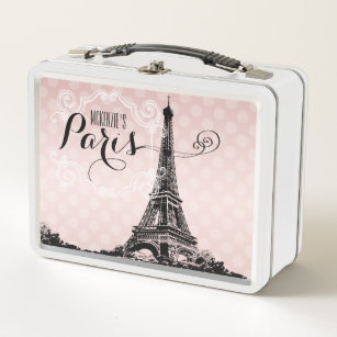 Stylish Paris Eiffel Tower Add Name Metal Lunch Box