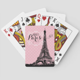 Stylish Paris Eiffel Tower Girly Pink Add Name Poker Cards