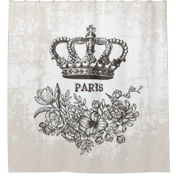 Stylish Paris Vintage Crown Flower Grunge Old Look Shower Curtain by ShowerCurtain101 at Zazzle