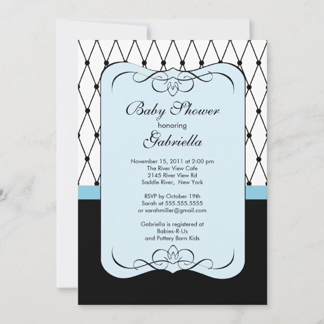 Stylish Parisian Blue Boy Baby Shower Invitation (Front)