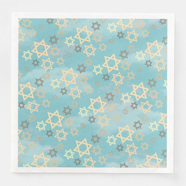 Stylish Passover Blue Sky Stars of David Paper Dinner Napkins (Front)