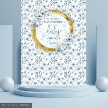 Stylish pastel blue flowers gold boy baby shower