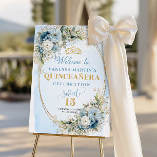 Stylish Pastel Blue Gold Eucalyptus 15th Welcome  Foam Board