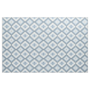 Stylish Pastel Blue Gray White Ikat Tribal Pattern Fabric