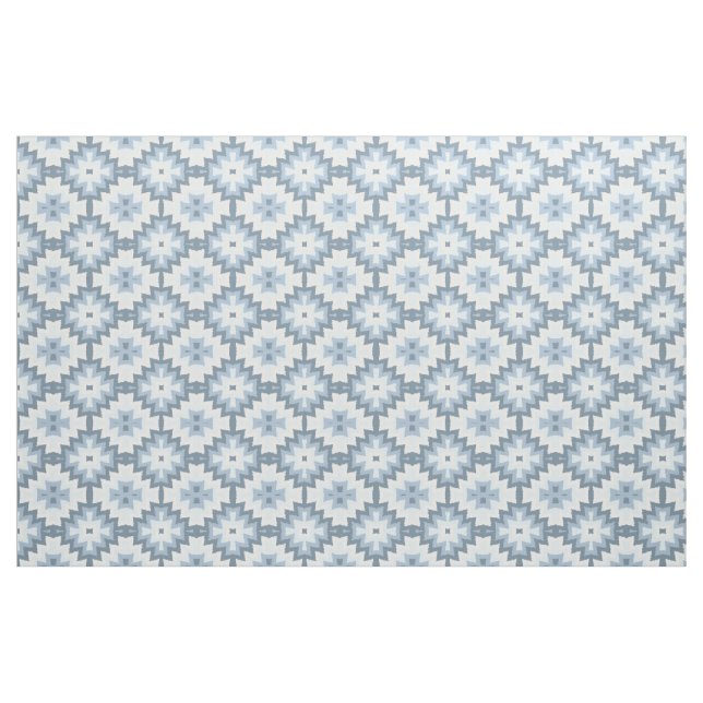 Stylish Pastel Blue Gray White Ikat Tribal Pattern Fabric (Fat Quarter)