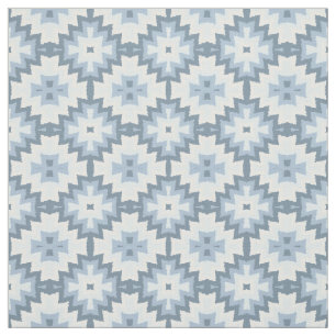 Stylish Pastel Blue Gray White Ikat Tribal Pattern Fabric