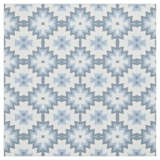 Stylish Pastel Blue Gray White Ikat Tribal Pattern Fabric