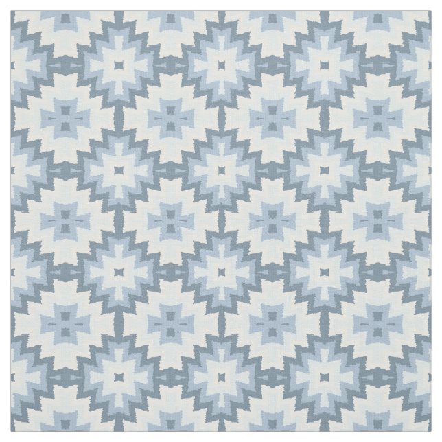 Stylish Pastel Blue Gray White Ikat Tribal Pattern Fabric (Swatch)