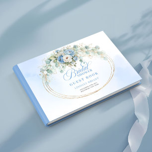 Stylish Pastel Blue Peony Bridal Shower Guestbook