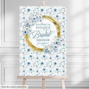 Stylish pastel blue watercolor bridal shower sign