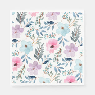 Stylish Pastel Blue Watercolor Flowers Napkins