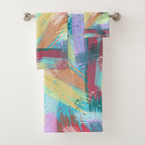 Stylish Pastel Colours Abstract Art Bath Towel Set