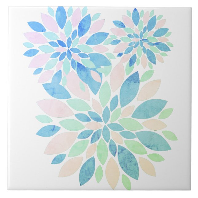 Stylish Pastel Colours Flower Petals Ceramic Tile (Front)