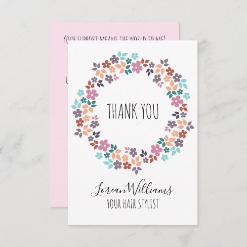 Stylish Pastel Floral Hair Style Flower Wreath Thank You Card
