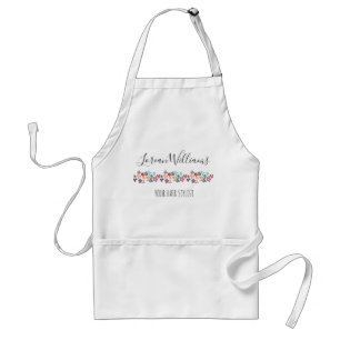 Stylish Pastel Floral Hair Stylist Flower Leaves Adult Apron