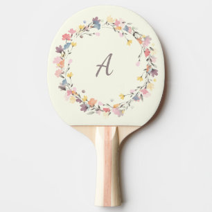 Stylish Pastel Floral Wreath Monogram Personalized Ping Pong Paddle