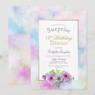 Stylish Pastel Frame 18th Birthday Surprise Dinner Invitation