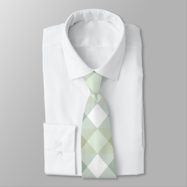 Stylish Pastel Green Geometric Diamond Pattern Neck Tie (Tied)