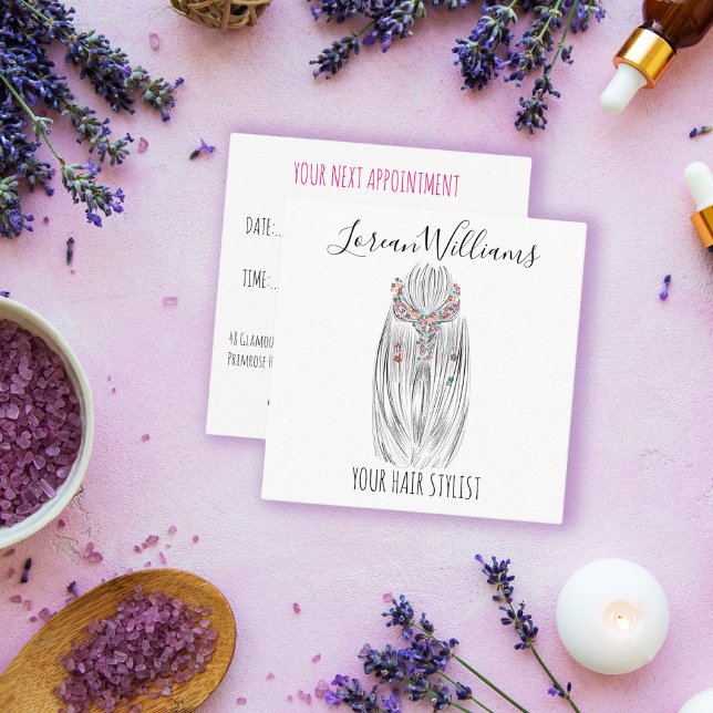 Stylish Pastel Hair Stylist Braid Hairstyle Flower Appointment Card (Creator Uploaded)