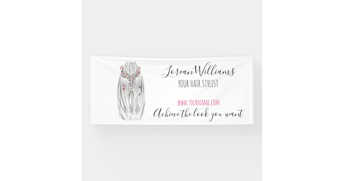 Stylish Pastel Hair Stylist Braid Hairstyle Flower Banner | Zazzle