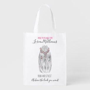 Stylish Pastel Hair Stylist Braid Hairstyle Flower Grocery Bag