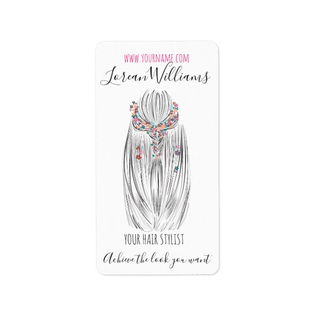 Stylish Pastel Hair Stylist Braid Hairstyle Flower Label (Front)