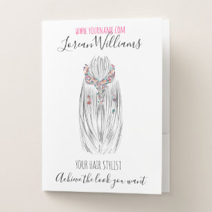 Stylish Pastel Hair Stylist Braid Hairstyle Flower Pocket Folder