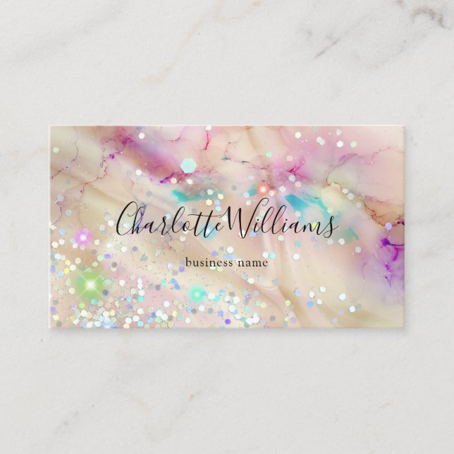 Stylish Pastel Marbled Alcohol Ink Elegant Glitter Business Card (Front)