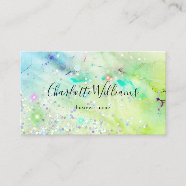 Stylish Pastel Marbled Alcohol Ink Elegant Glitter Business Card (Front)