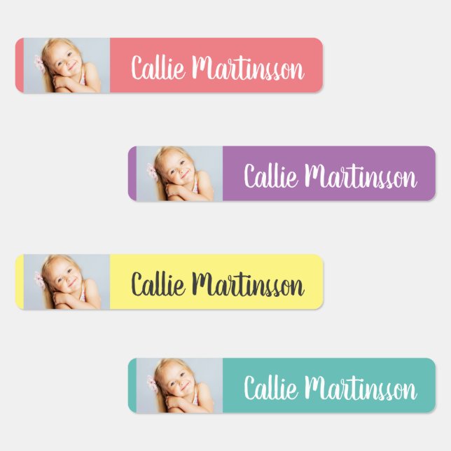 Stylish Pastel Photo Name Kids' Labels (Group)