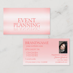 Stylish Pastel Pink Chic Mirror Font with Photo Business Card