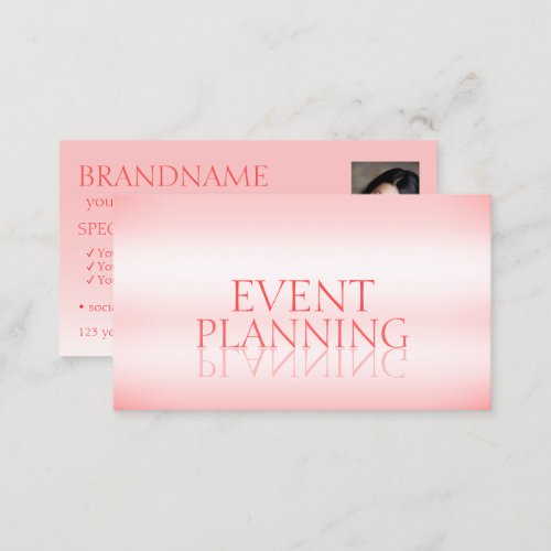 Stylish Pastel Pink Chic Mirror Font with Photo Business Card