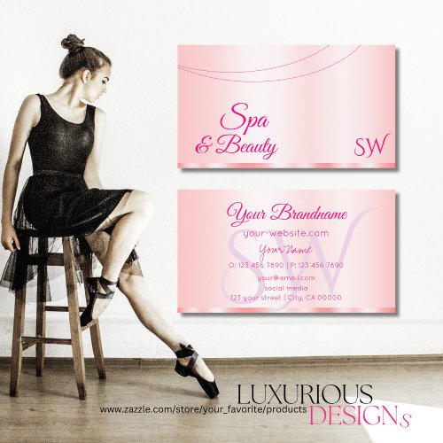 Stylish Pastel Pink Glamorous with Initials Modern Business Card