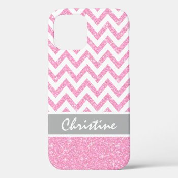 Stylish Pastel Pink Glitter Chevron Iphone 12 Case by girlygirlgraphics at Zazzle