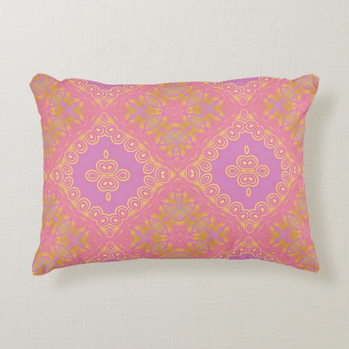 Stylish Pastel Pink Yellow Purple Boho Pattern Accent Pillow