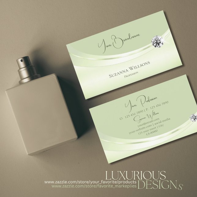Stylish Pastel Sage Green with Sparkly Diamond Business Card (Creator Uploaded)