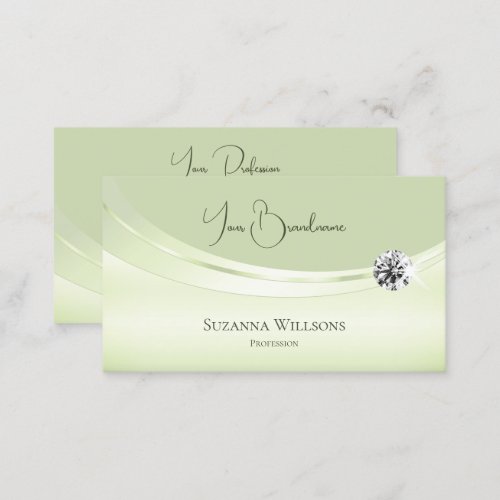 Stylish Pastel Sage Green with Sparkly Diamond Business Card