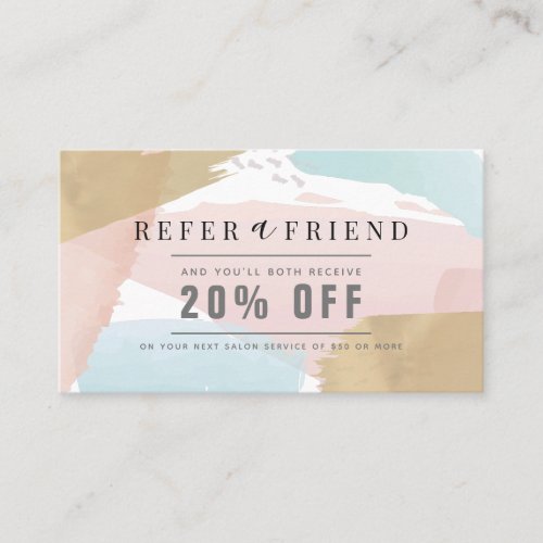 Stylish Pastel Watercolor  Gold Salon Referral Business Card