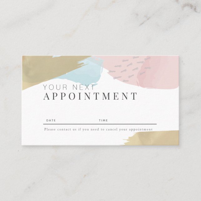Stylish Pastel Watercolor Salon Appointment Card (Front)