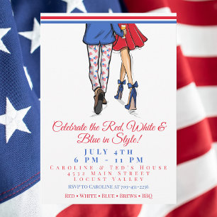 Stylish Patriotic Couple Fourth of July Party Invitation