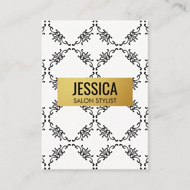 Stylish Pattern / Gold Frame Business Card (Front)