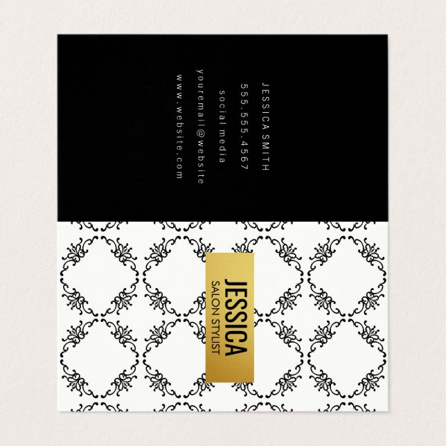 Stylish Pattern / Gold Frame Business Card (Outside Unfolded)