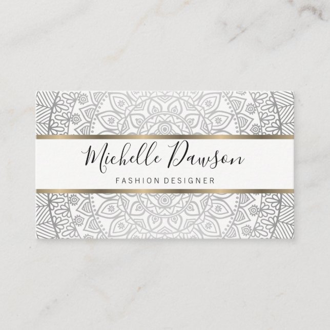 Stylish Pattern / Gold Metallic Trim Business Card (Front)