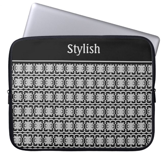 Stylish Pattern in Black & Silver Gray Laptop Sleeve (Front)