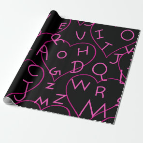 Stylish pattern made of hearts and alphabets wrapping paper