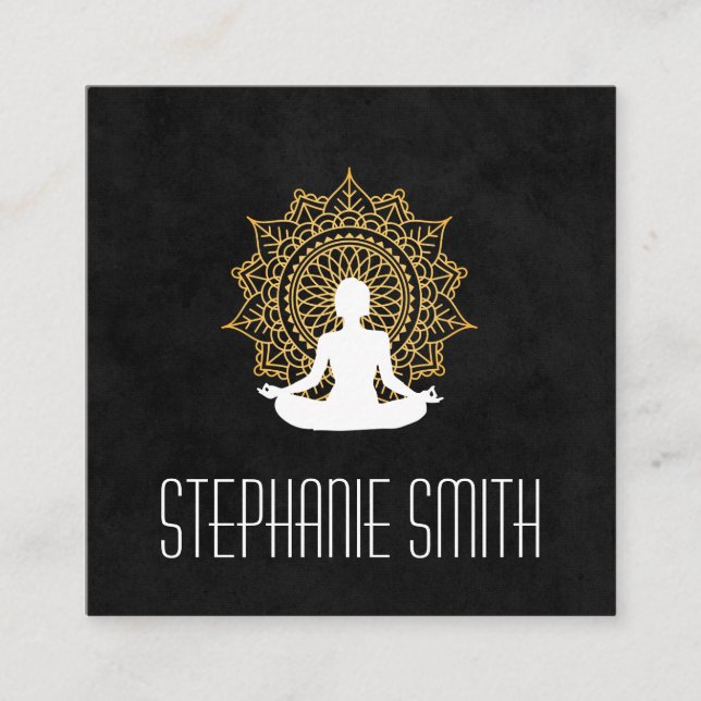 Stylish Pattern Yoga Meditation Square Business Card (Front)